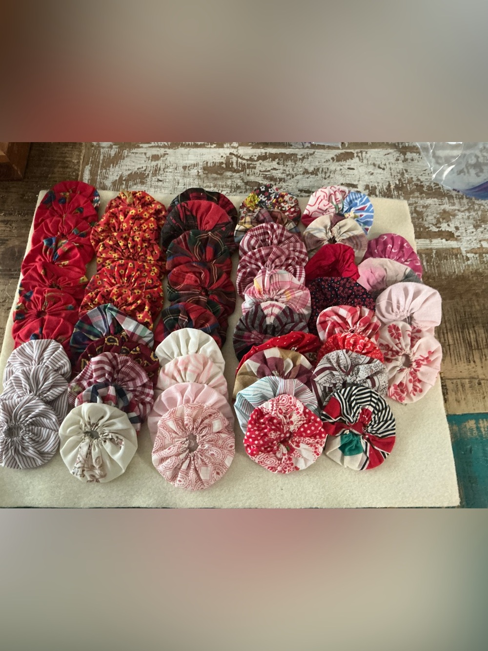 Handmade vintage Fabric Yo-Yo Quilt Pieces, total of 50!